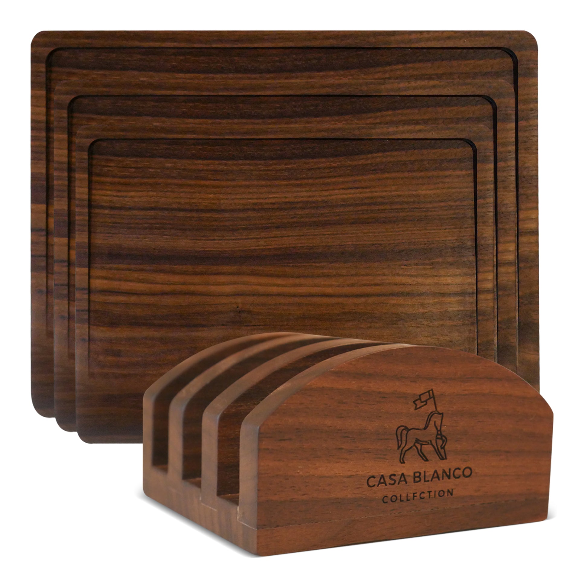 CBC-BWCBS3 - 3 Piece Black Walnut Cutting Board Set With Stand - Casa Blanco Collection -  Wood Chopping Block - Perfect for cutting steak, vegetables, fruit, cheese, bread and food prep - Kitchen must have - Kitchen tool for BBQ - WB1
